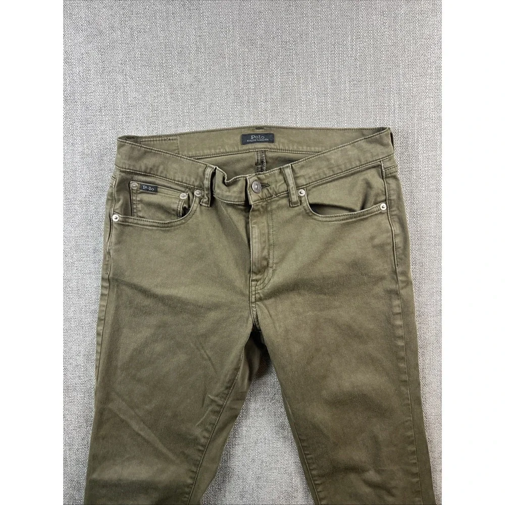 Polo Ralph Lauren Olive Green Denim Tompkins Skinny Jeans Mens 29 Pants MidRise